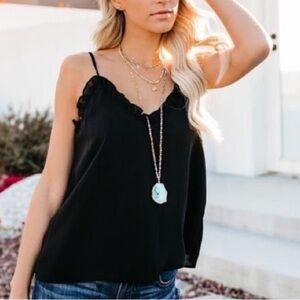 New Black Ruffle Trim Cami Top